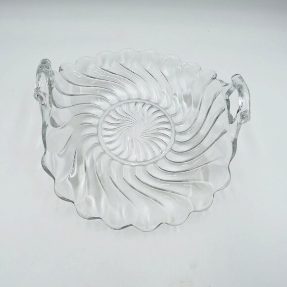 Vintage Fostoria Curved Muffin Tray Clear Glass Colonial Swirl Dual Handles - Picture 2 of 7